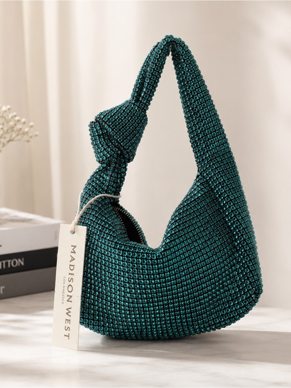 Madison West Teal and Silver Beaded Shoulder Bag